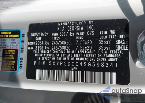 2025 Kia Telluride Sx Prestige X-Line из США, поврежденный, VIN 5XYP5DGC4SG598341